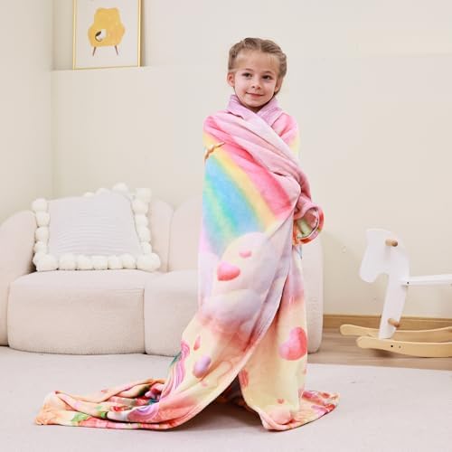 Softan Kids Throw Blanket for Girls & Boys, Warm Soft Toddler Fleece Blankets for Sofa Couch Bed， Cozy Fuzzy Plush Flannel Kids Throw Blanket for Daycare & School - 50x60In Rose Unicorn