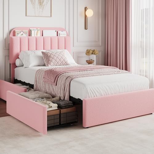 GarveeHome TwinXL Bed Frame, Platform Bed with Storage Headboard & Drawers