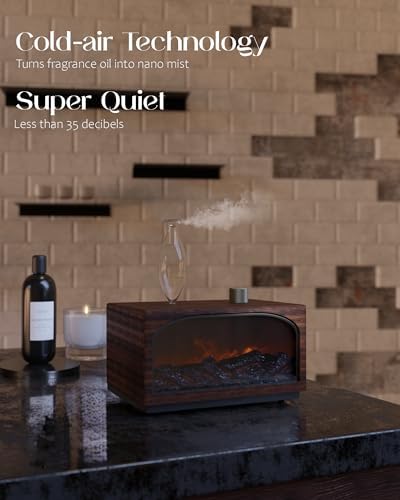 Waterless Oil Diffuser, Fireplace Flame Model, 3 Color Light with Bulb