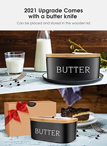 Ceramic Butter Dish with Lid and Knife & Silicone Seal 400ml 2 Pack Black