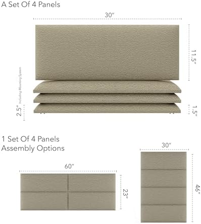 Vänt Wall Mounted Headboard Panels, Queen/Full, Boucle Beige