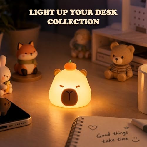 UNEEDE Mini Capybara Night Light with Lanyard, 8 Color Changing Rechargeabl