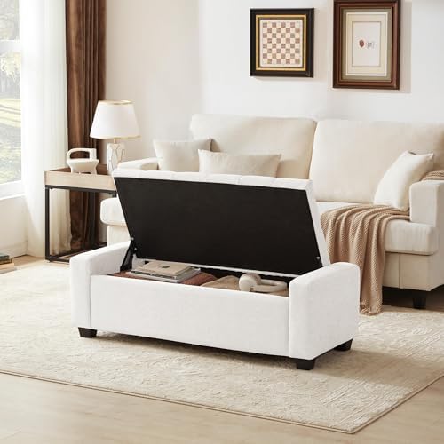 Huatean Home 48" Ottoman with Storage, White Storage Ottoman Bench