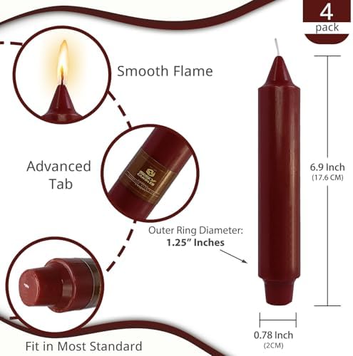 NJAO HOO Burgundy Short Taper Candle 7 Inch Christmas Candlesticks Red Unscented Dripless for Home Dinner Decor Halloween Party, 4 Pack