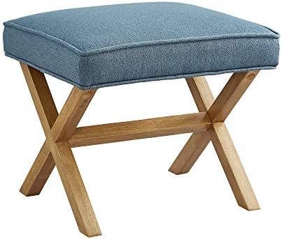 Amazon Basics Small Ottoman Foot Rest, Mid-Century Modern X Square Upholstered Fabric Stool for Living Room, Bedroom, Entryway, Extra Seating, 20" W x 18" D x 18" H, Indigo Blue