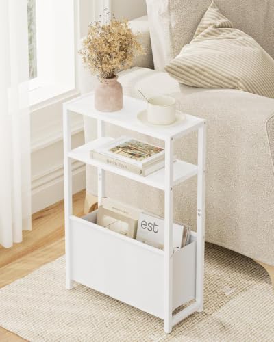 Leomonio Slim Side Table, Narrow End Table with Shelves