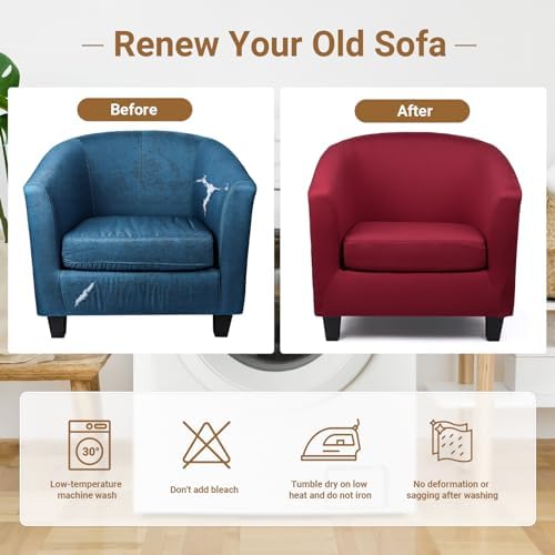 Club Chair Slipcover 2 Piece, Arm Chair Slipcover with Chair Cushion Cover, Soft Stretch Tub Barrel Chair Couch Slipcover Removable Furniture Protector for Living Room Office Hotel