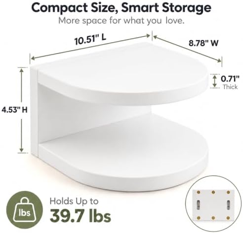 Bamboo Floating Wall Mounted Nightstand Wall Storage Shelf (2, White)