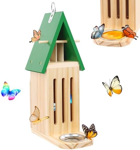 UQM Butterfly House and Feeder for Outside, Wooden Butterfly House