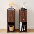 Narrow Nightstand Set of 2, Wooden Small 2 Drawer Nightstand, Slim Side End Table, Skinny Bedside Table, Mid Century Modern Night Stand with Drawers for Bedroom (Cherry Walnut-2 pcs)