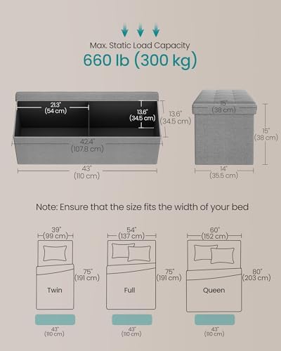 SONGMICS 43.3 Inches Folding Storage Ottoman Bench, Load 660 lb