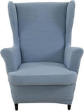 2 Piece Wingback Chair Cover Stretch Jacquard Wing Back Chair Slipcover with Armrest Washable Furniture Protector for Armchair Living Room Bedroom