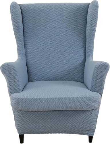 2 Piece Wingback Chair Cover Stretch Jacquard Wing Back Chair Slipcover with Armrest Washable Furniture Protector for Armchair Living Room Bedroom