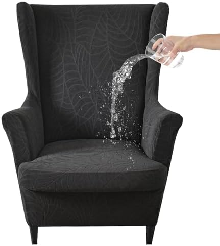2 Piece Wingback Chair Cover Stretch Jacquard Wing Back Chair Slipcover with Armrest Washable Furniture Protector for Armchair Living Room Bedroom