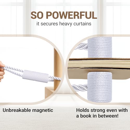 Hion Magnetic Curtain Tiebacks White 2pcs, Curtain Holdbacks Hooks Holders
