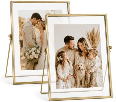 AceList Floating Picture Frame, 2 Pack 8x10 Gold Double Glass