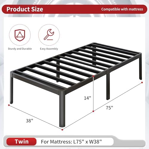 14 Inch Twin Bed Frames with Rounded Corner Legs Heavy Duty
