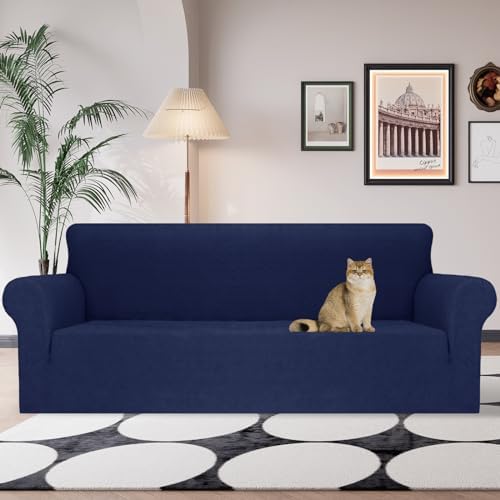JIVINER Stretch Oversized Sofa Covers 1 Piece 4 Seater Couch Covers Jacquard Universal Sofa Slipcovers for Extra Large Funiture Protector for Kids, Pets (Navy Blue, XL Sofa)