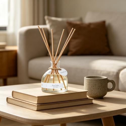 Reed Diffuser for Home Bathroom, 150ml Lemon Verbena Scented Diffuser with Sticks, Long Lasting Natural Fragrance Air Freshener for Bedroom Office Home Decor