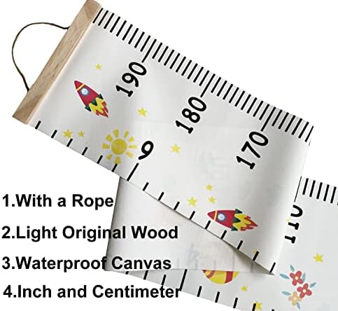 SUJAYU Growth Chart for Kids, Canvas Height Chart Ruler Removable Wood Hanging Wall Ruler Measurement Chart for Home Decoration (Aircraft)