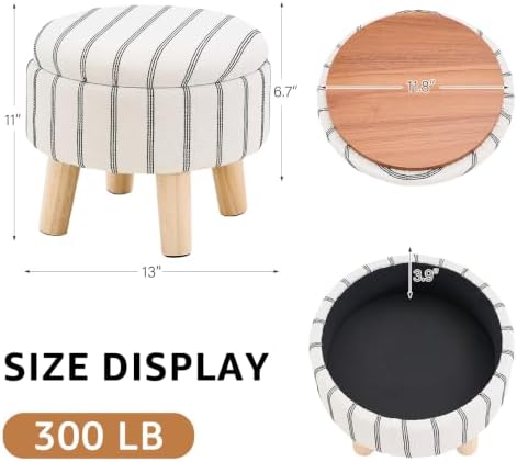 Wimarsbon Round Storage Ottoman,Footstool with Padded Seat and Wood Legs