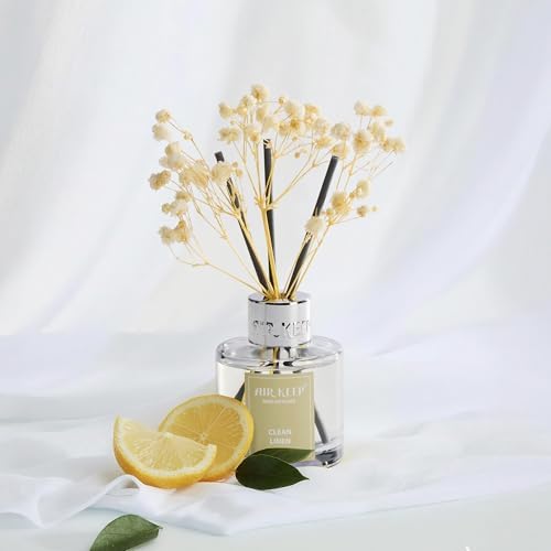 Airkeep Reed Diffuser Set,1.69 fl oz (50 ml) - Clean Linen Oil Diffusers with 8 Reed Sticks,Home Fragrance Reed Diffuser for Bathroom Shelf Decor