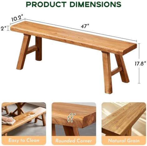 Narrow Entryway Bench Farmhouse Wood End of Bed Bench 20" 32" 39" 47" 55" 63" 71" 79" Sturdy Stable Skinny Long Benchs for Bedroom Hallway Dining Room Porch Easy to Assemble Natural Finish(47")