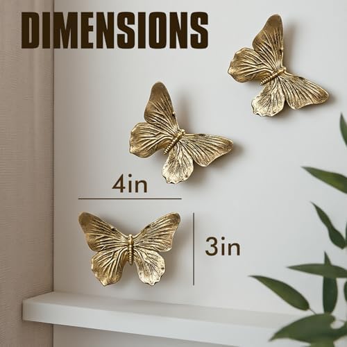 GUSFREUD 3D Butterfly Wall Decor Set – Resin Wall Decor for Living Room, Bedroom, Bathroom, Dining Room, Outdoor and Gallery Walls - Antique Copper - Set of 3