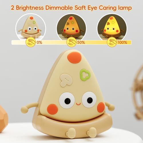 Pizza Night Light for Kids, Cute Silicone Pizze Night Lights, Baby Night Light for Breastfeeding, Squishy Rechargeable Night Lamp with 2 Dimmable, Wireless Touch Lamp for Nursery Decor for Girls Boys