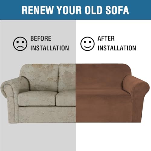 H.VERSAILTEX Stretch Velvet Sofa Covers Large Couch Covers Sofa Slipcovers Furniture Protector with Non Slip Elastic Bottom Feature Thick Comfy Rich Velour (Extra Wide Sofa 98"-105", Caramel Cafe)