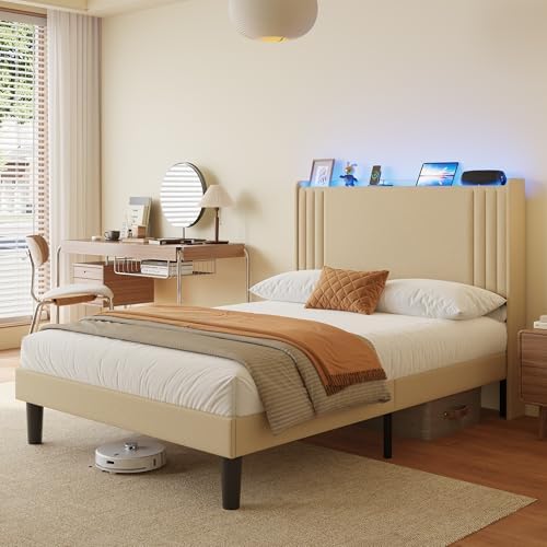 Gizoon Full Bed Frame with Charging Station and LED Lights
