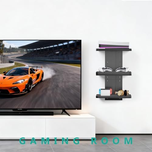 WALI Floating TV Projector Shelf, Holds Up to 22lbs, Black Floating Shelf for Under TV for DVD Players, Cable Boxes, Routers, Game Consoles, PlayStation Accessories (CS303NB), 3 Shelf