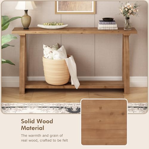 HOKYHOKY 63" Long Solid Wood Console Table, Narrow Behind Couch Sofa Table