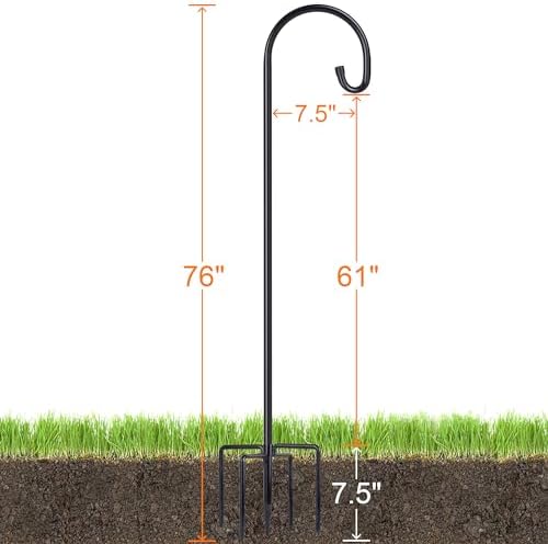 Ottsuls Bird Feeder Pole, 76 INCH Heavy Duty Shepherds Hooks for Outdoor with 5 Prong Base, Adjustable Stand Hanger for Garden Plant, Hummingbird Feeder, Lantern, Hanging Wedding Decor (1 Pack)