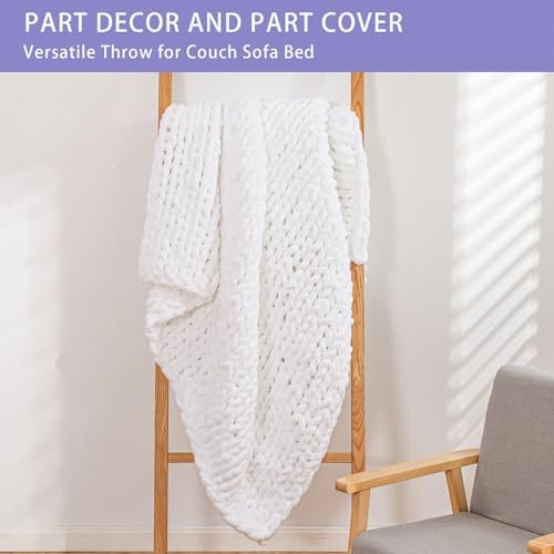 Bigacogo Chunky Knit Throw Blanket for Couch, 51x63 inches, Pure White