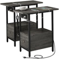 LIDYUK End Table with Charging Station, Narrow Side Table with Drawer