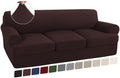 Turquoize 4 Piece T Cushion Sofa Slipcovers Stretch Couch Cover Furniture Covers with 3 Individual T Cushion Covers, Machine Washable (3 Cushion Sofa, Brown)