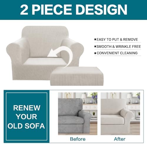 Turquoize 2 Piece Chair Covers Armchair Slipcovers for Living Room Armchair Sofa Covers with Arms Washable Furniture Protector for Chairs Feature Thick Fabric (Chair, Island Fossi)