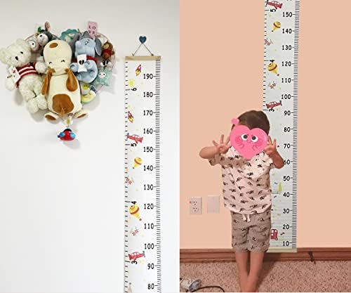 SUJAYU Growth Chart for Kids, Canvas Height Chart Ruler Removable Wood Hanging Wall Ruler Measurement Chart for Home Decoration (Aircraft)