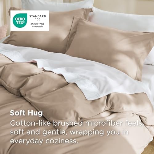 Bedsure Duvet Cover Full Size, 3Pcs Double Brushed Bedding Set, Light Brown