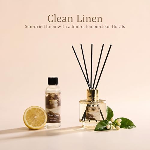 Airkeep Reed Diffuser Set with Refill & 8 Reed Sticks, 6.96 fl oz Clean Linen Home Fragrance, Long Lasting Aromatherapy Diffuser for Bedroom, Bathroom & Living Room