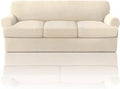 PrinceDeco T Cushion Sofa Slipcover 4 Pieces Sofa Covers for T Cushion Couch Soft Sofa Slip Covers Furniture Protector with 3 Individual T Shape Seat Covers (70"-88") Washable, Natural