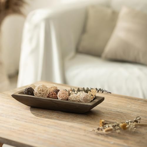 Hanobe Wood Decorative Dough Bowl for Coffee Table Decor, 14" Rustic Brown