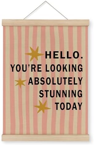 MAQIKA Inspirational Girl Nursery Poster Framed with Wood Hanger, Girls Room Hanging Wall Decor, Retro Pink Striped Motivational Canvas Wall Art Paints for Kids Girls Room Bedroom, 12x16 Inch