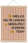MAQIKA Inspirational Girl Nursery Poster Framed with Wood Hanger, Girls Room Hanging Wall Decor, Retro Pink Striped Motivational Canvas Wall Art Paints for Kids Girls Room Bedroom, 12x16 Inch