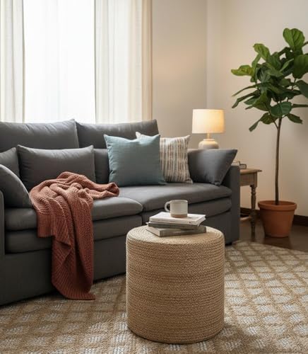 Pouf Ottoman 100% Jute Braided Pouffe (16"x16"x16")