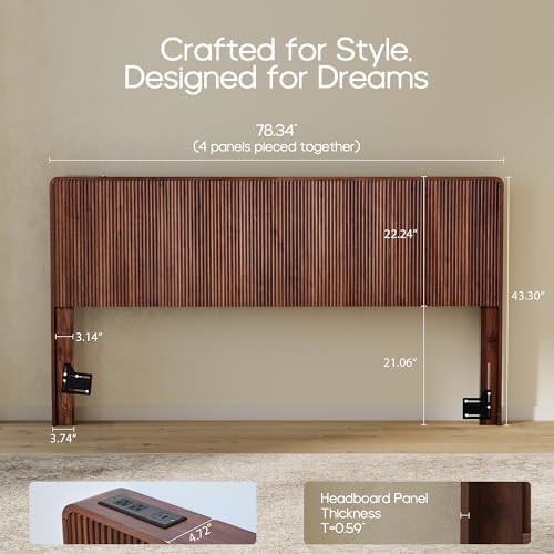 Wood Headboard King Size with 2 Outlets and USB & Type C Port