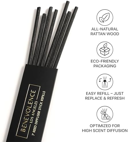Benevolence LA Reed Diffuser Sticks – 3-Pack of 7 Natural Rattan Sticks per Pouch – Eco-Friendly Reed Replacement for Essential Oil Diffusers – Home Fragrance Accessory for Bedroom & Bathroom