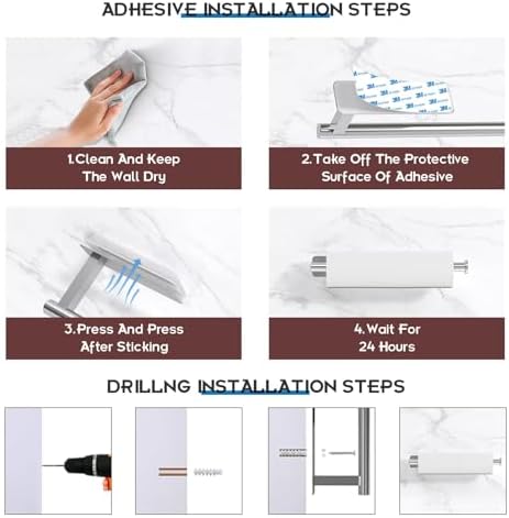 ASTOFLI Paper Towel Holder Under Cabinet No Drilling, Self Adhesive Paper Towel Holder Wall Mount for Kitchen Rack, Under Counter Napin Holder No Drill, RV, 304 Stainless Steel, Silver