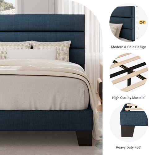 Allewie Twin Size Platform Bed Frame with Fabric Upholstered Headboard
